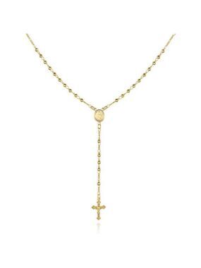 18K Gold Plated Virgin Mary Rosary Necklace Cross Beads Catholic Jewelry Gift